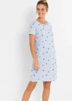 bonprix bonprix Ropa Para Dormir>Camisón corto de algodón puro azul perla con rayas