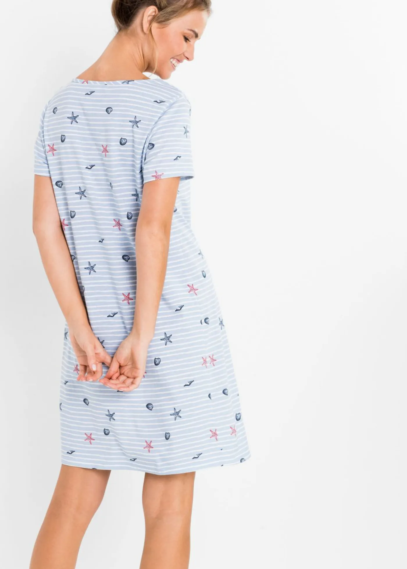 bonprix bonprix Ropa Para Dormir>Camisón corto de algodón puro azul perla con rayas