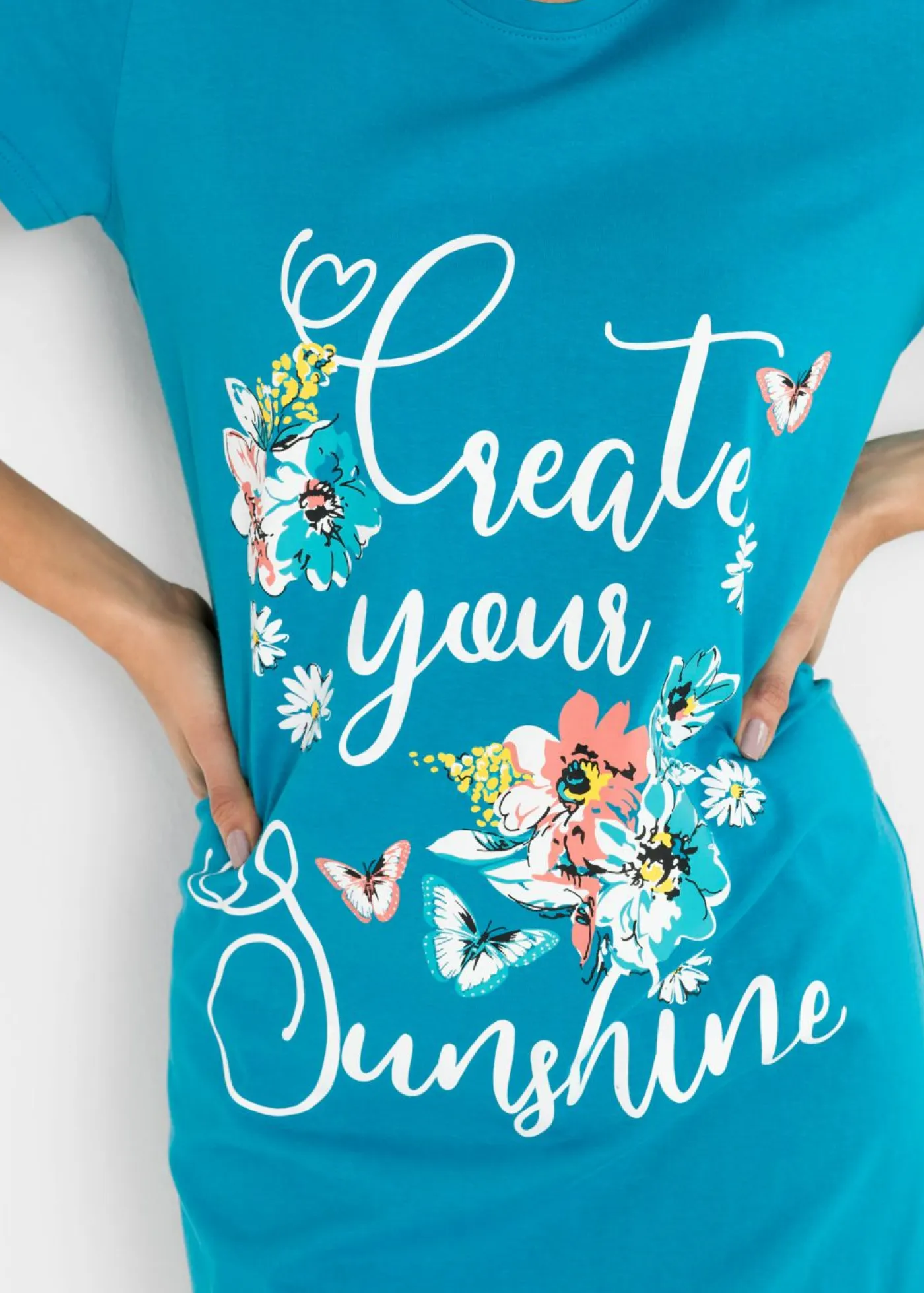 bonprix bonprix Ropa Para Dormir>Camisón corto de algodón puro (2 unidades) Pizarra/turquesa oscuro estampado