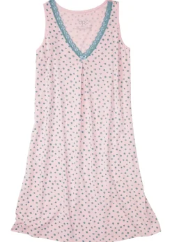 bonprix bonprix Ropa Para Dormir>Camisón corto de mezcla suave de viscosa rosa pálido/hierbabuena de lunares