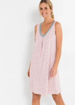 bonprix bonprix Ropa Para Dormir>Camisón corto de mezcla suave de viscosa rosa pálido/hierbabuena de lunares