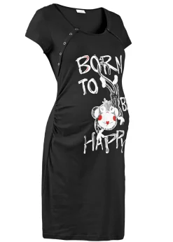 bonprix bonprix Premamá Y Lactancia|Ropa Para Dormir>Camisón de lactancia de algodón Negro estampado