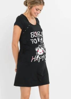 bonprix bonprix Premamá Y Lactancia|Ropa Para Dormir>Camisón de lactancia de algodón Negro estampado
