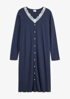 bonprix bonprix Ropa Para Dormir>Camisón largo con botones azul marino moteado