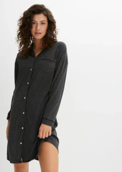bonprix bonprix Básicos|Ropa Para Dormir>Camisón oversize de algodón puro Negro-gris estampado