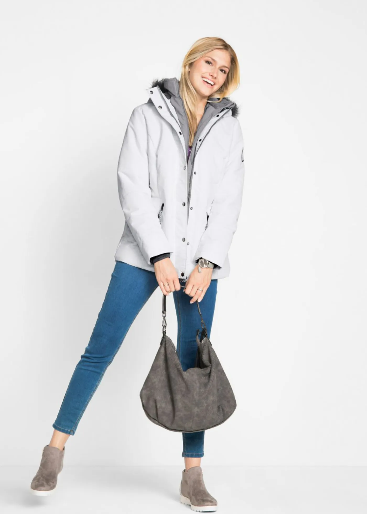 bonprix bonprix Chaquetas Y Abrigos>Cazadora de invierno con aspecto 2 en 1 Blanco lana
