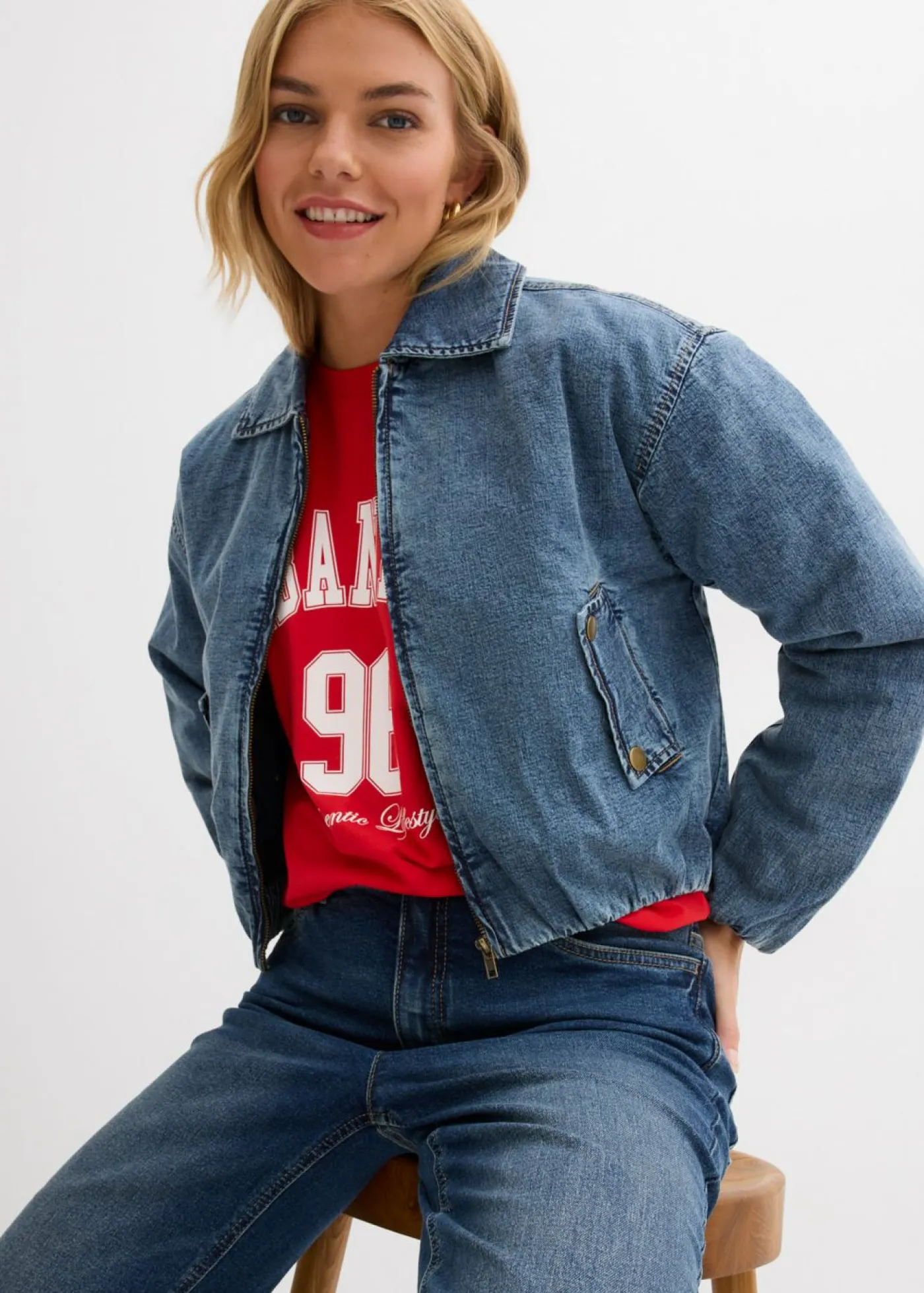 Mujer bonprix bonprix Cazadora vaquera con forro cálido, cropped