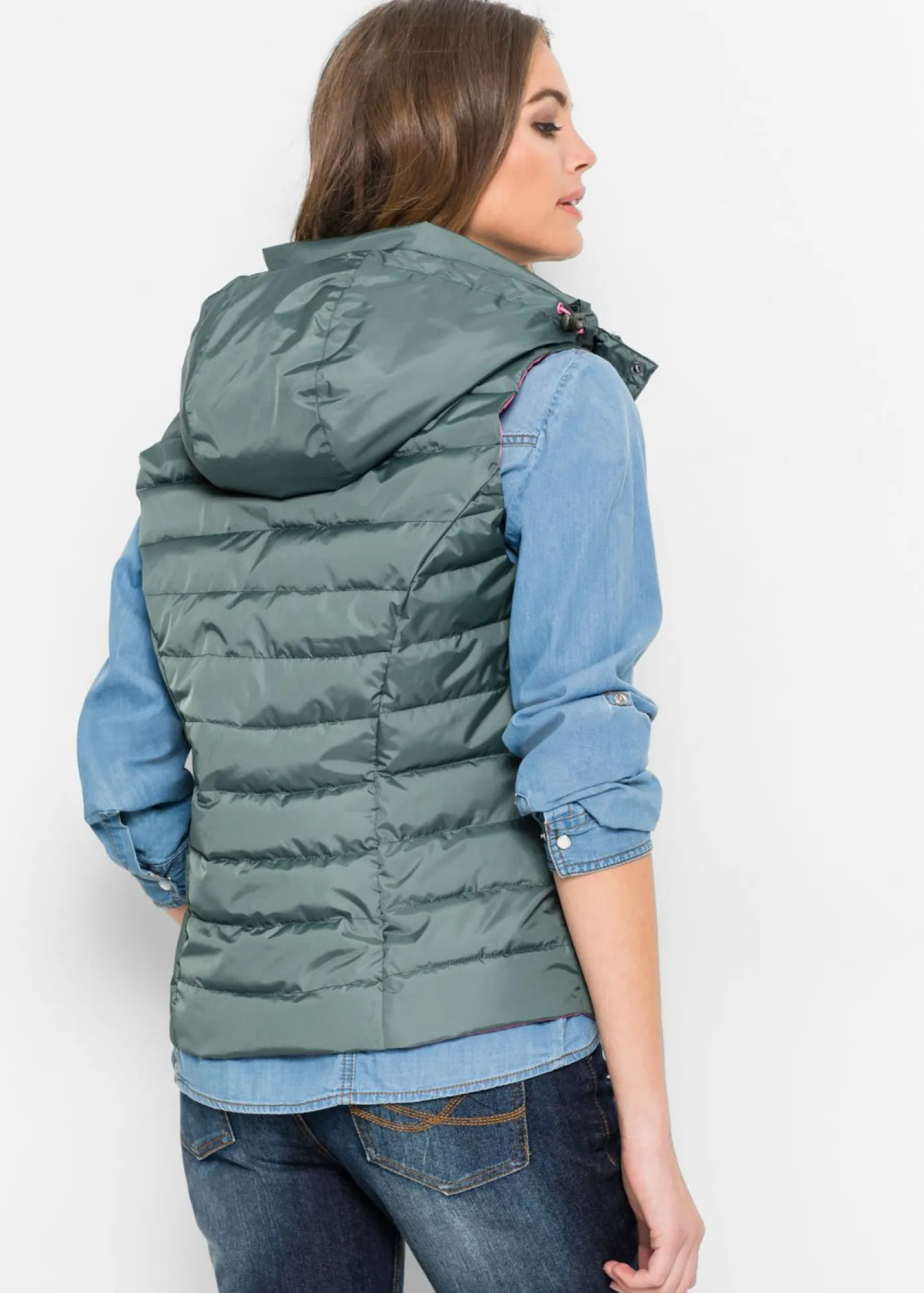 bonprix bonprix Chaquetas Y Abrigos>Chaleco acolchado con capucha Verde eucalipto-rosa