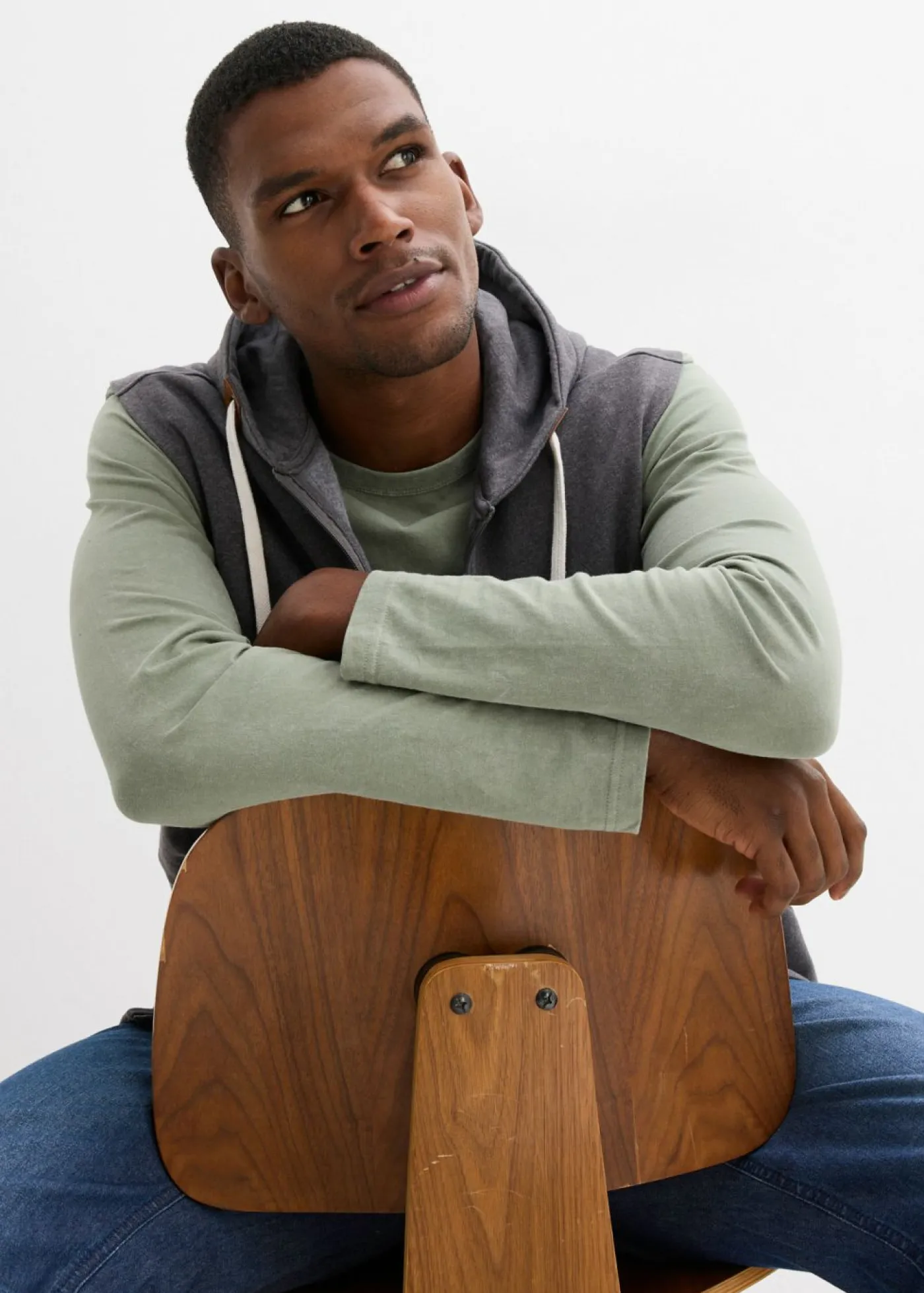 bonprix bonprix Chándals>Chaleco de chándal con capucha de suave mezcla de algodón pizarra moteado