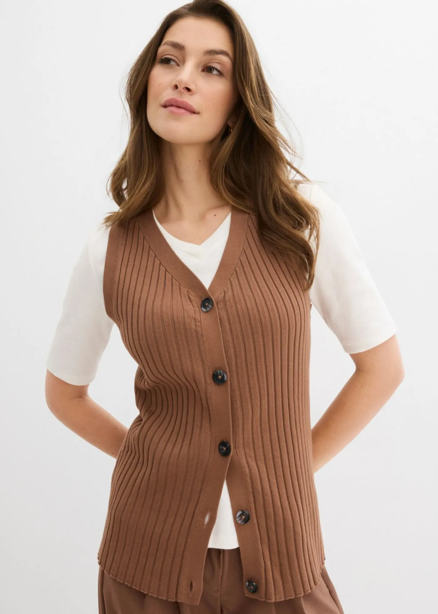 bonprix bonprix Chaquetas Y Abrigos|Novedades>Chaleco de punto de canalé Marrón castaño