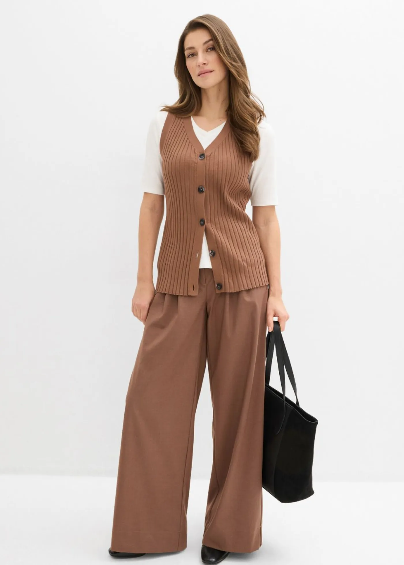 bonprix bonprix Chaquetas Y Abrigos|Novedades>Chaleco de punto de canalé Marrón castaño