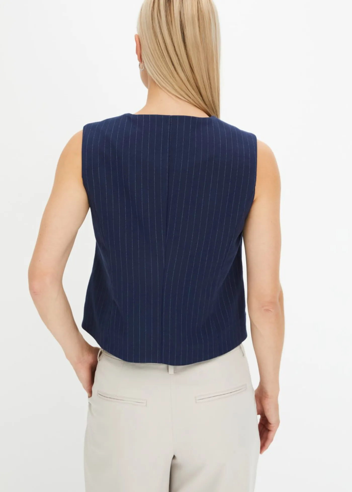 bonprix bonprix Chaquetas Y Abrigos>Chaleco de traje de mezcla de viscosa azul marino rayas verticales