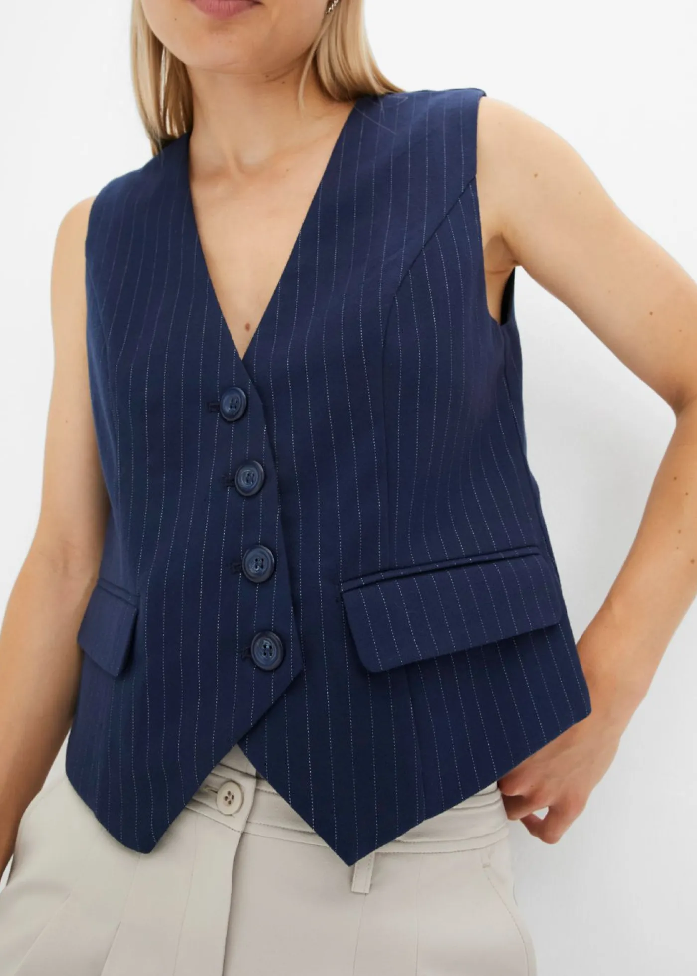 bonprix bonprix Chaquetas Y Abrigos>Chaleco de traje de mezcla de viscosa azul marino rayas verticales