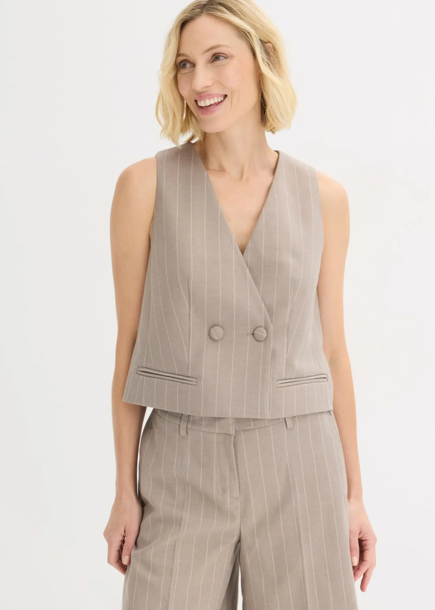 bonprix bonprix Chaquetas Y Abrigos>Chaleco de traje de raya diplomática Marrón grisáceo/blanco perla de rayas