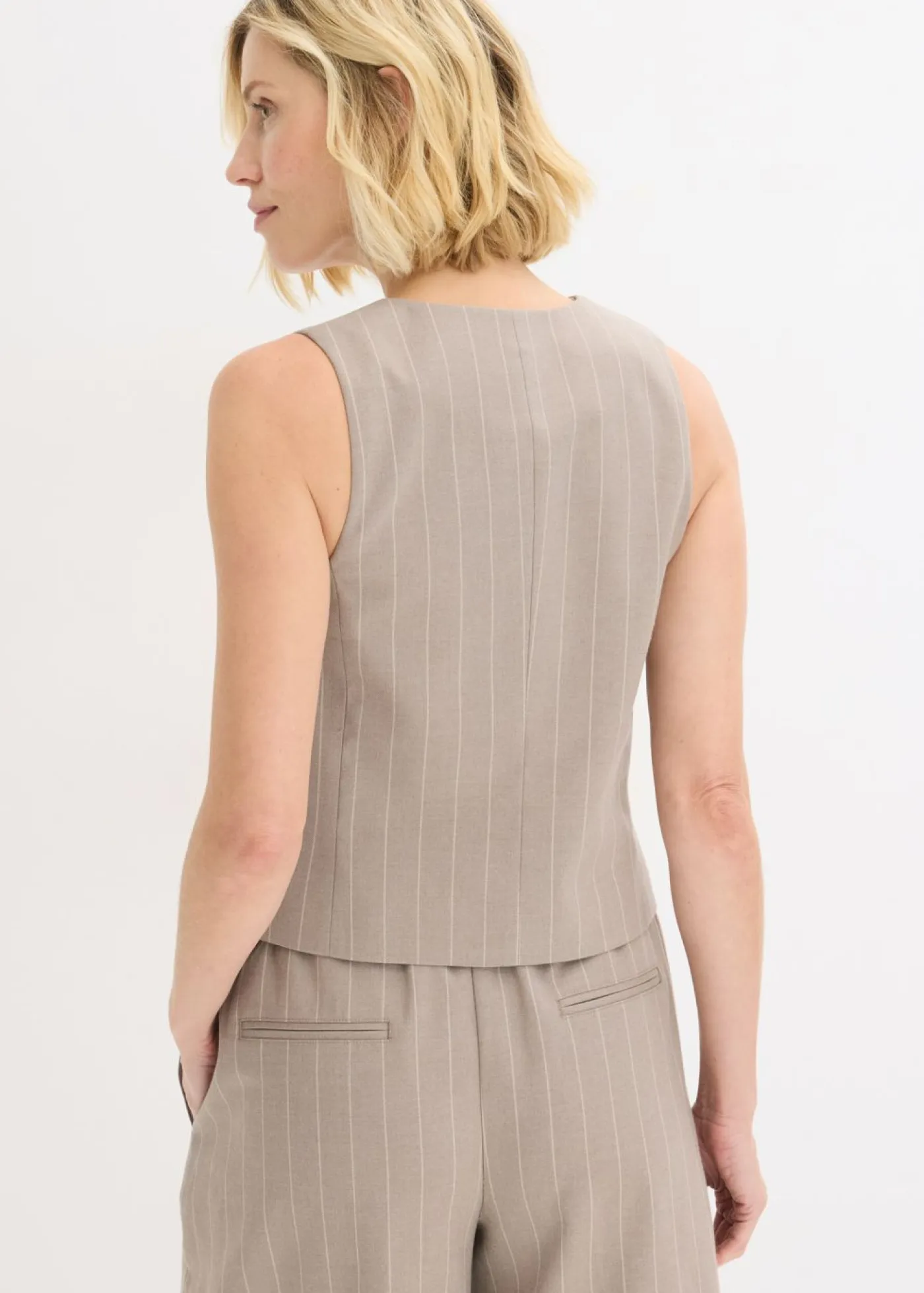 bonprix bonprix Chaquetas Y Abrigos>Chaleco de traje de raya diplomática Marrón grisáceo/blanco perla de rayas