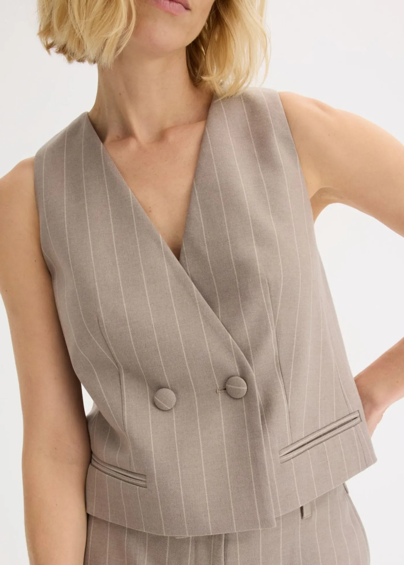 bonprix bonprix Chaquetas Y Abrigos>Chaleco de traje de raya diplomática Marrón grisáceo/blanco perla de rayas