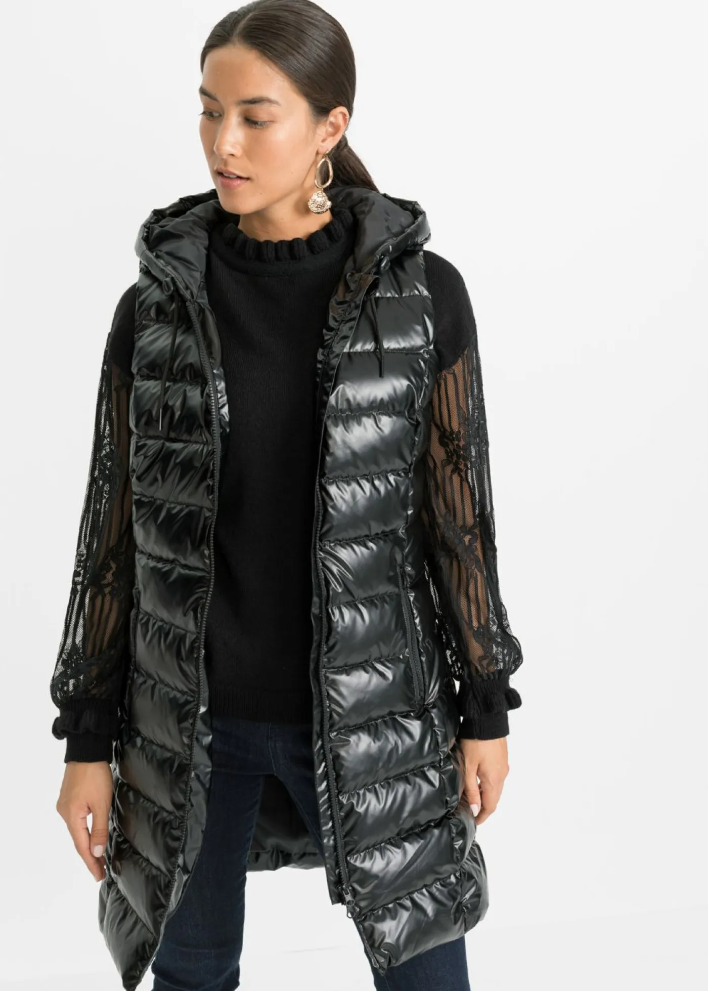 bonprix bonprix Chaquetas Y Abrigos>Chaleco guateado con diseño brillante Negro