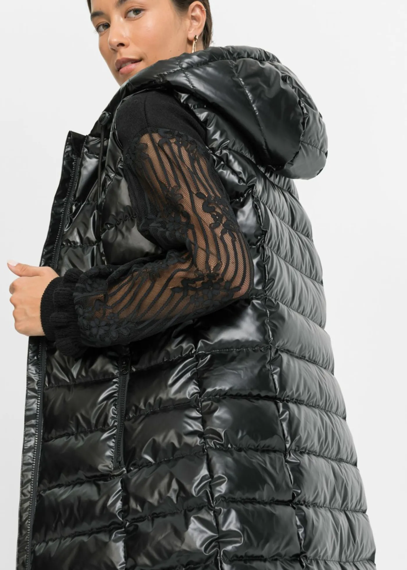 bonprix bonprix Chaquetas Y Abrigos>Chaleco guateado con diseño brillante Negro