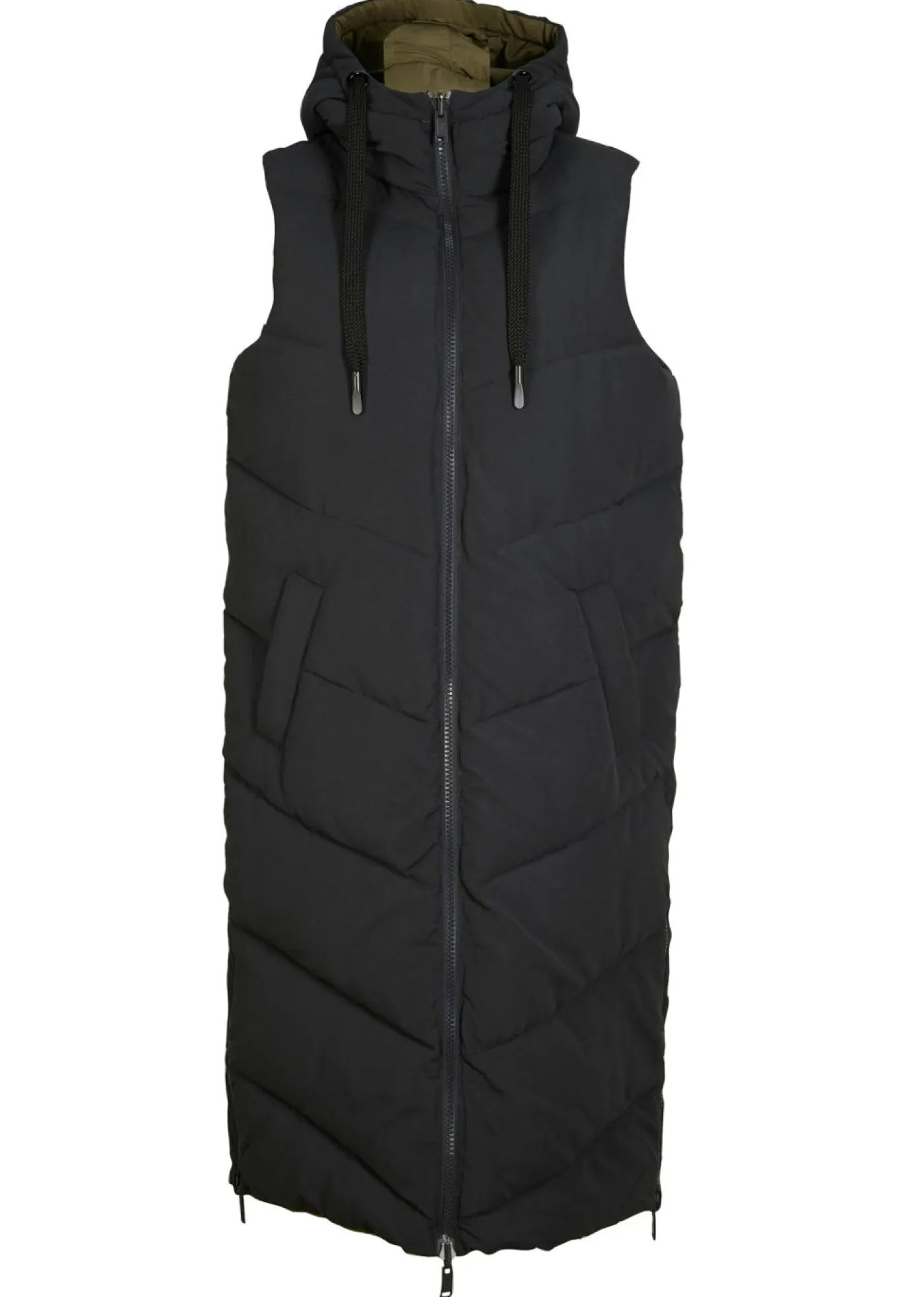 bonprix bonprix Chaquetas Y Abrigos>Chaleco guateado reversible de poliéster reciclado con capucha Negro-verde oliva