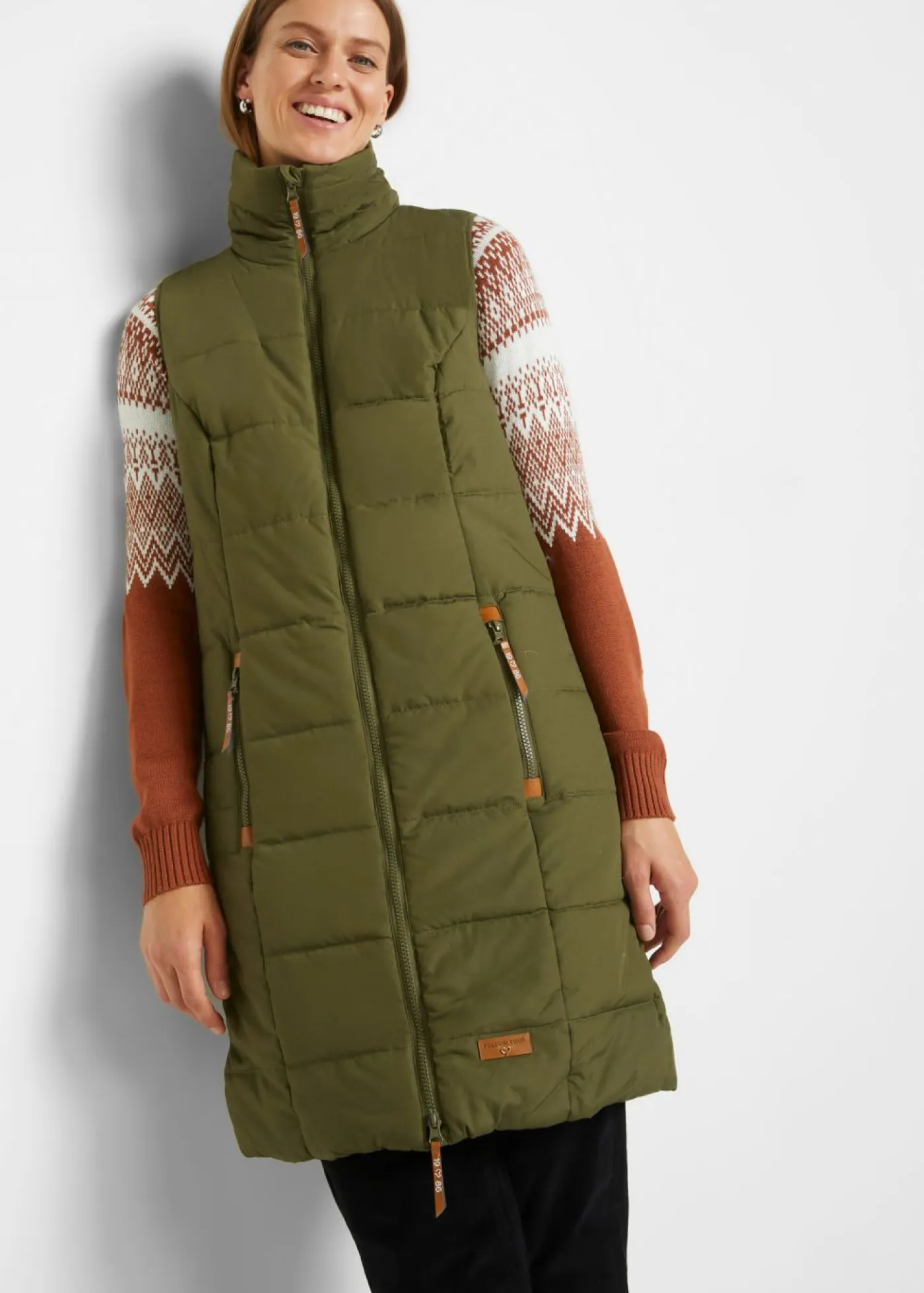 bonprix bonprix Chaquetas Y Abrigos>Chaleco largo con cuello alto Verde oliva oscuro