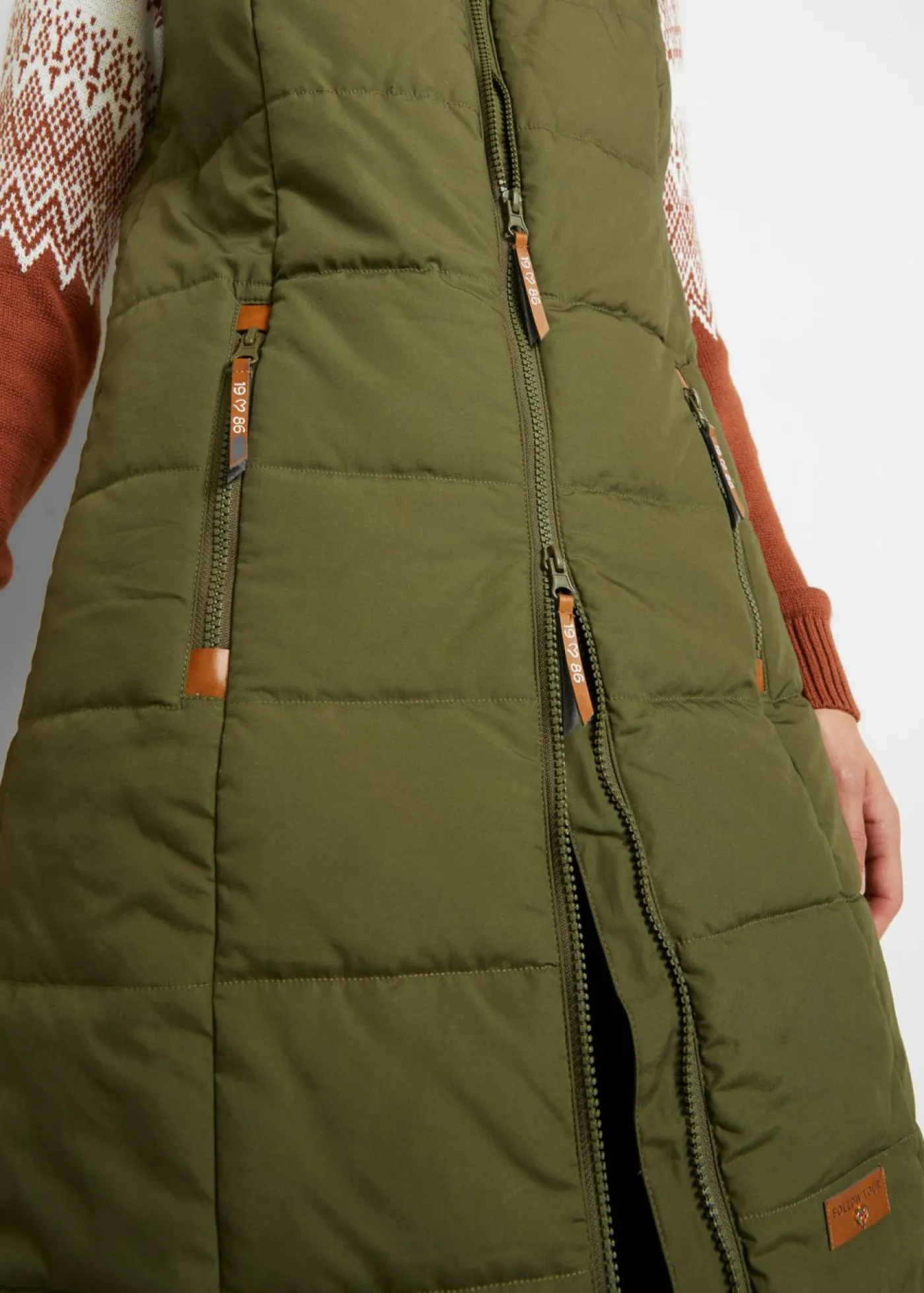 bonprix bonprix Chaquetas Y Abrigos>Chaleco largo con cuello alto Verde oliva oscuro