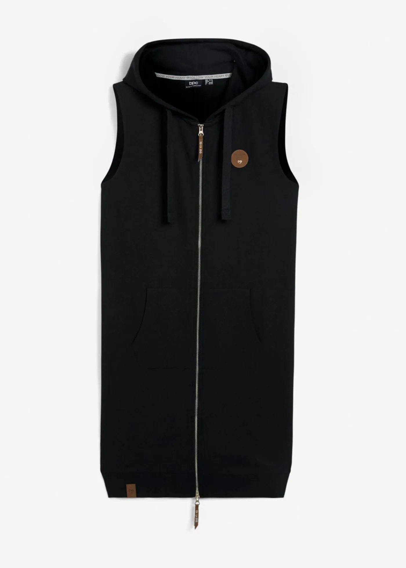 bonprix bonprix Ropa Cómoda|Chaquetas Y Abrigos>Chaleco largo tipo sudadera con capucha de mezcla de algodón Negro