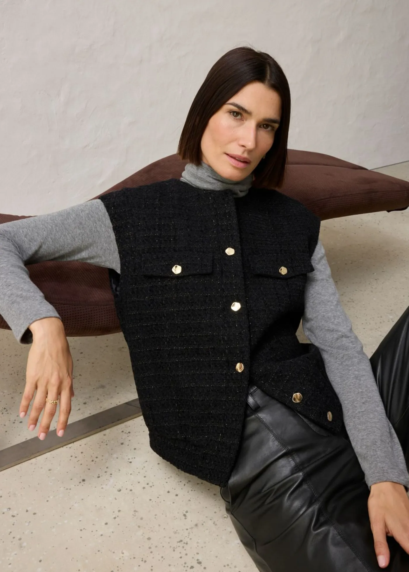 bonprix bonprix Chaquetas Y Abrigos>Chaleco tipo americana con contenido de lana Negro