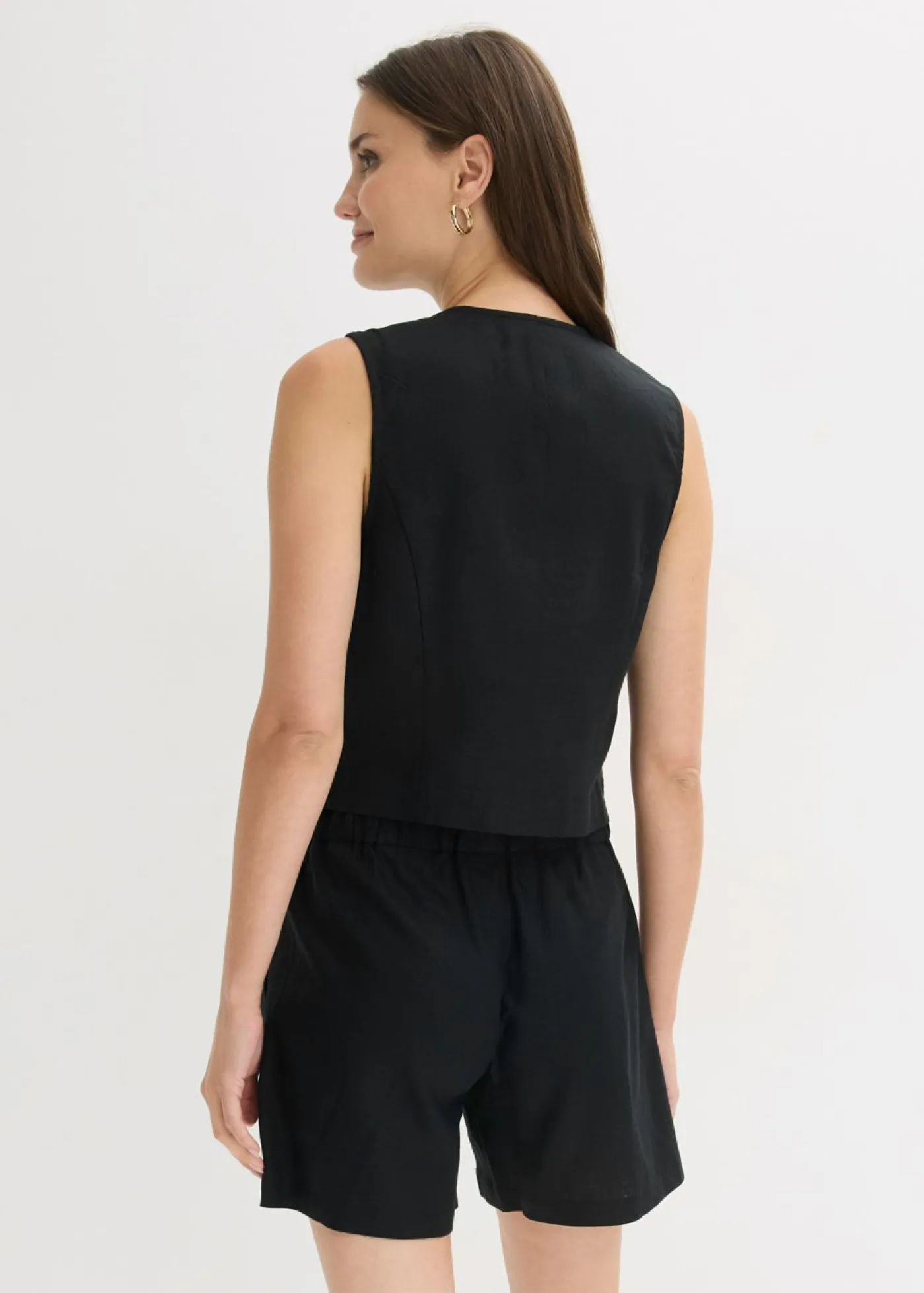 bonprix bonprix Blazers|Pantalones>Chaleco y pantalón corto de mezcla de lino Negro