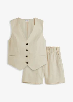 Mujer bonprix bonprix Chaleco y pantalón corto de mezcla de lino