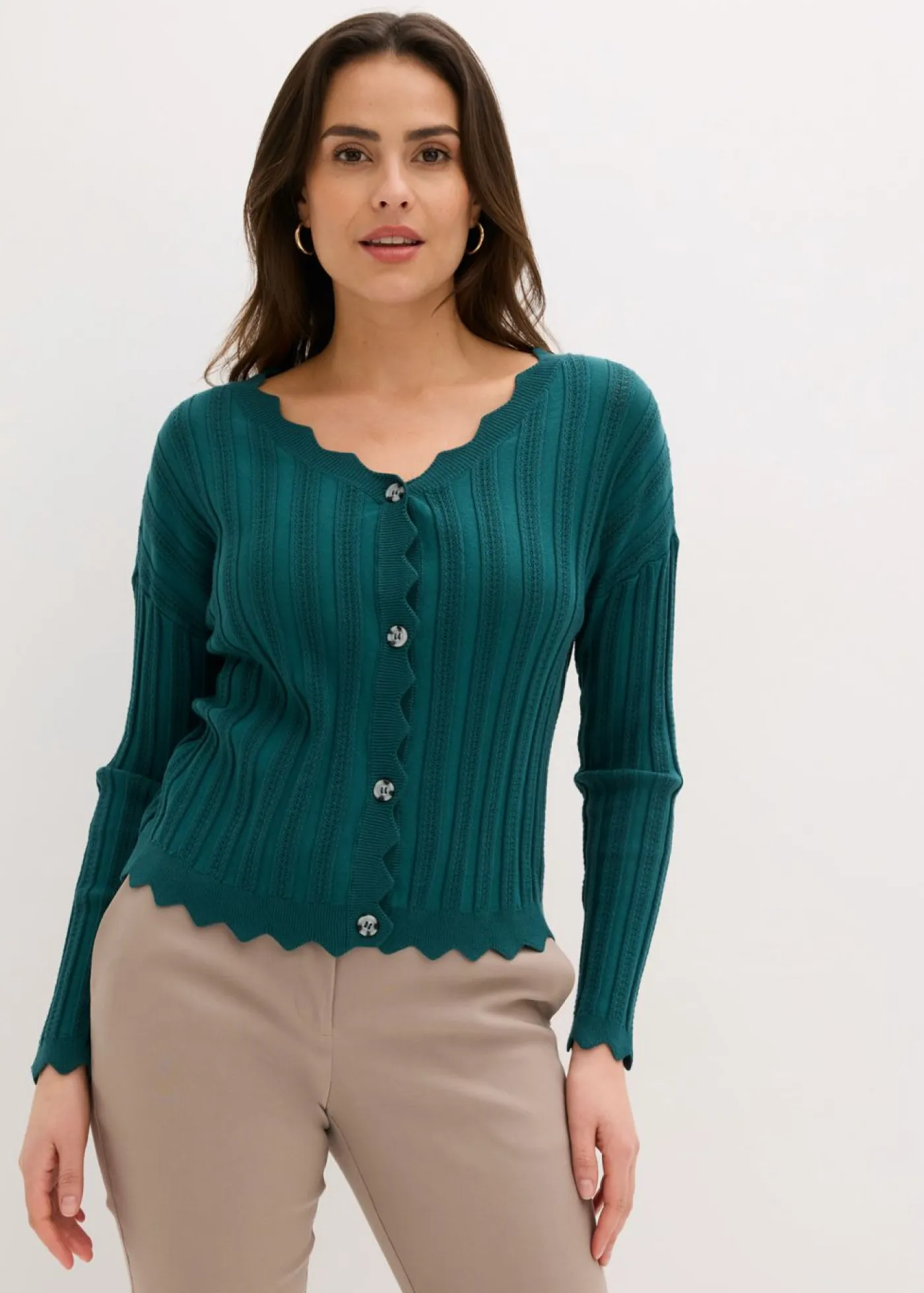 bonprix bonprix Jerséis|Novedades>Chaqueta corta de punto ajour verde pimiento