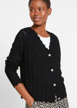 bonprix bonprix Jerséis|Novedades>Chaqueta corta de punto ajour Negro