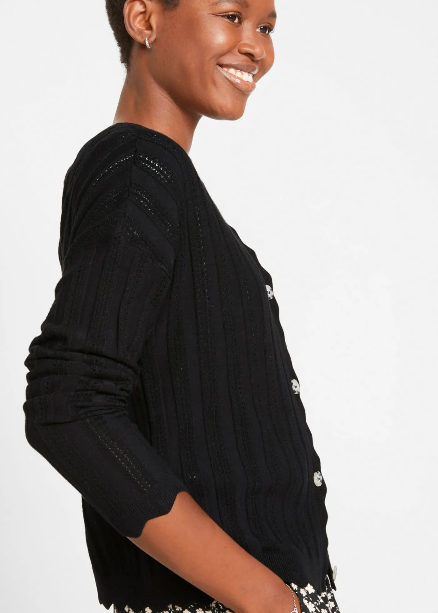 bonprix bonprix Jerséis|Novedades>Chaqueta corta de punto ajour Negro