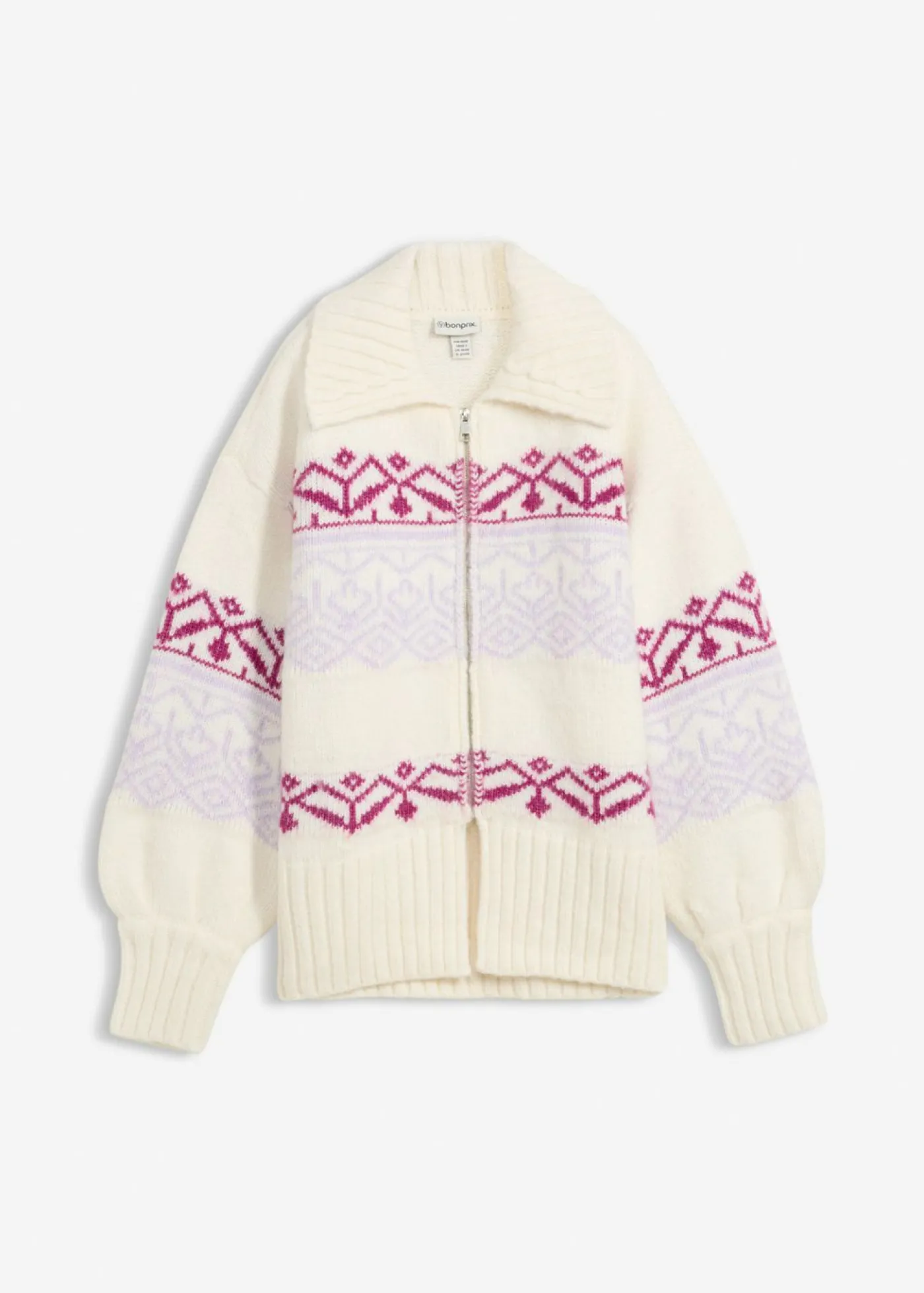 bonprix bonprix Jerséis>Chaqueta corta de punto con patrón nórdico blanco perla