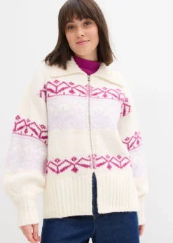 bonprix bonprix Jerséis>Chaqueta corta de punto con patrón nórdico blanco perla