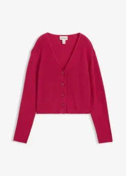 bonprix bonprix Básicos|Jerséis>Chaqueta corta de punto de algodón orgánico puro Rojo sangría
