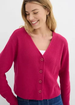 bonprix bonprix Básicos|Jerséis>Chaqueta corta de punto de algodón orgánico puro Rojo sangría