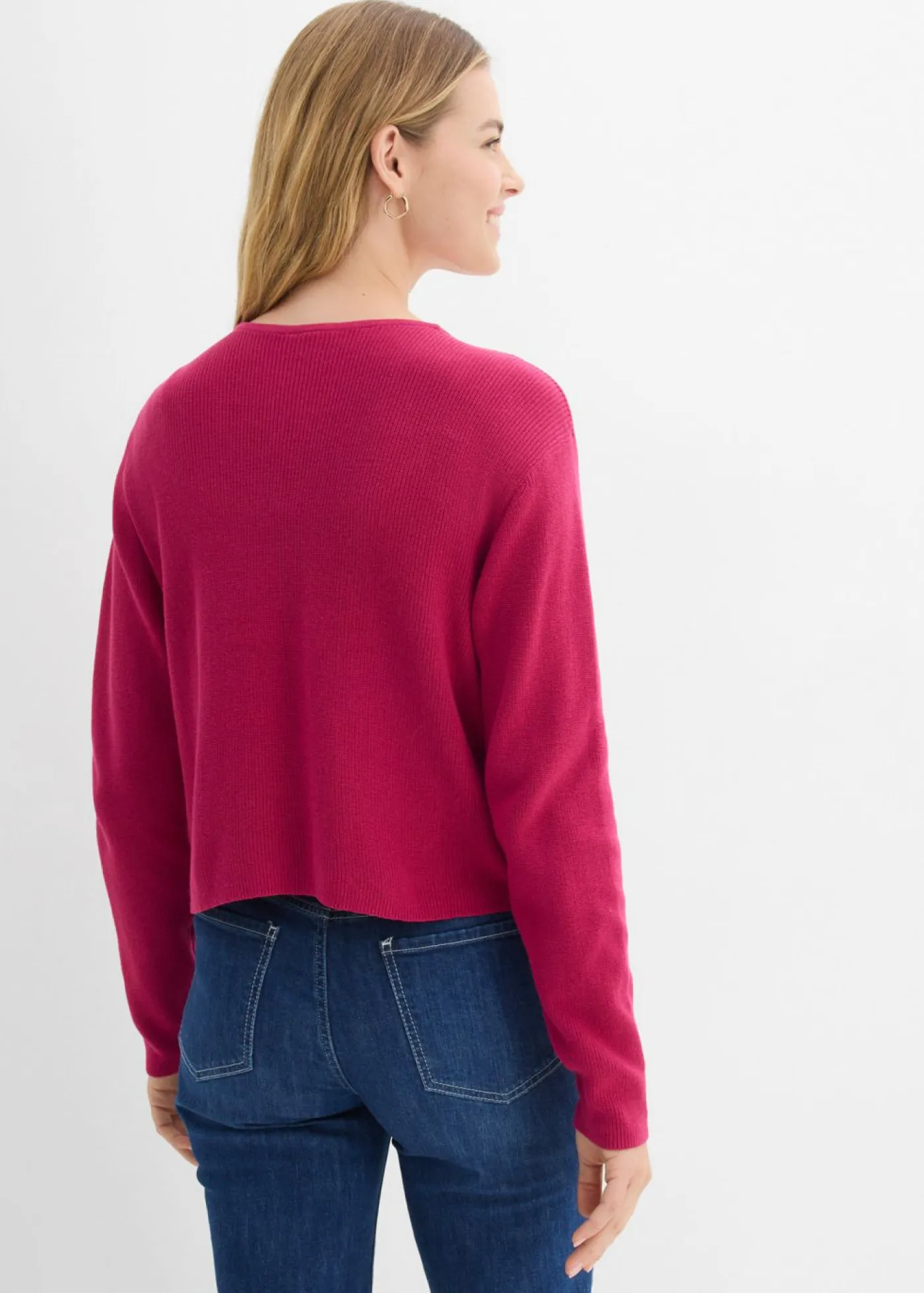 bonprix bonprix Básicos|Jerséis>Chaqueta corta de punto de algodón orgánico puro Rojo sangría