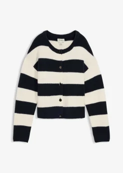 bonprix bonprix Jerséis|Ropa De Punto>Chaqueta corta de punto fino blanco lana-azul marino rayas horizontales