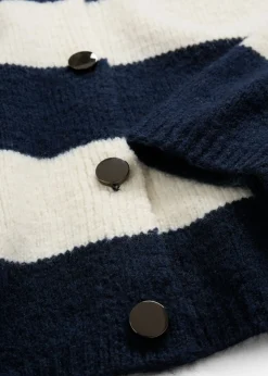 bonprix bonprix Jerséis|Ropa De Punto>Chaqueta corta de punto fino blanco lana-azul marino rayas horizontales