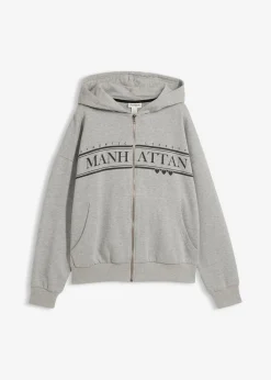 bonprix bonprix Ropa Cómoda>Chaqueta de chándal ancha con capucha de algodón orgánico puro Gris claro jaspeado