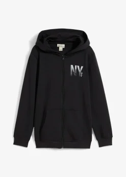 bonprix bonprix Ropa 9 A 16 Años·Sudaderas Y Jerséis>Chaqueta de chándal con capucha en suave mezcla de algodón Negro estampado