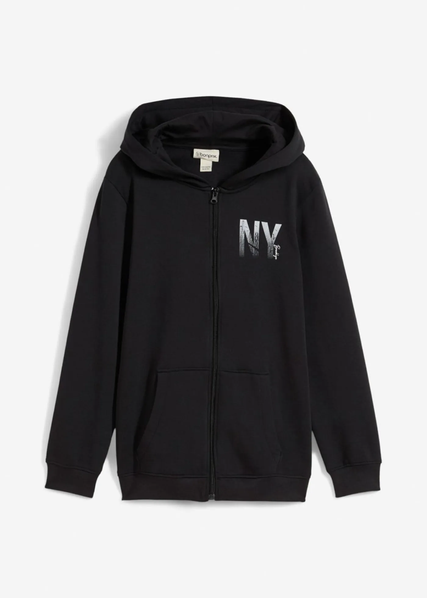 bonprix bonprix Ropa 9 A 16 Años·Sudaderas Y Jerséis>Chaqueta de chándal con capucha en suave mezcla de algodón Negro estampado