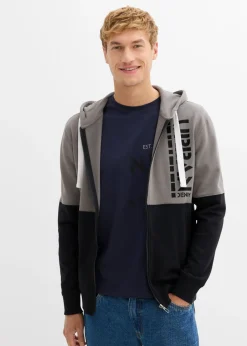 bonprix bonprix Chándals>Chaqueta de chándal con capucha de algodón orgánico Gris ahumado-negro