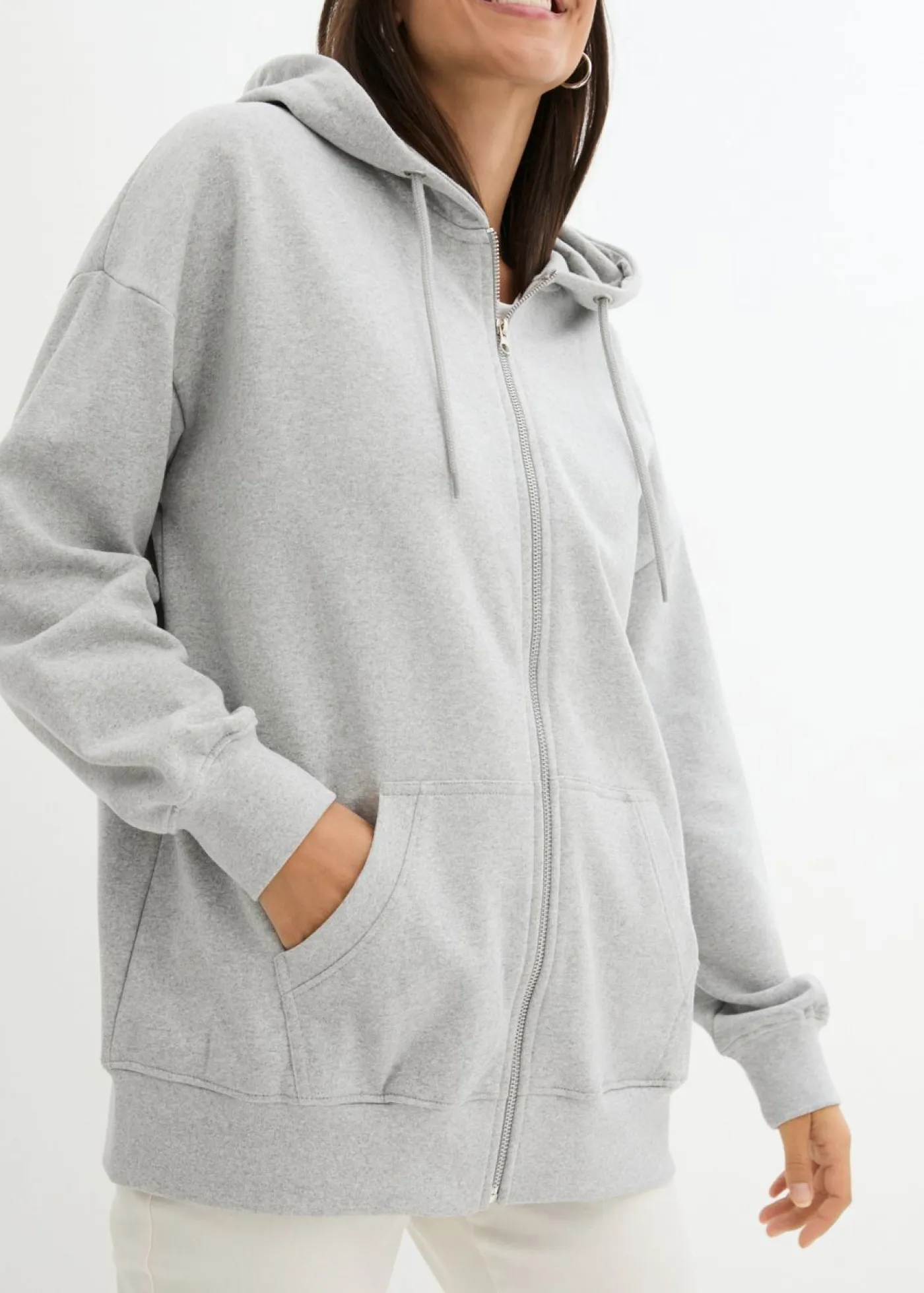 bonprix bonprix Ropa Cómoda>Chaqueta de chándal con capucha Gris claro jaspeado