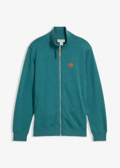 bonprix bonprix Chándals>Chaqueta de chándal con cuello alto con detalles de piel sintética azul petróleo moteado