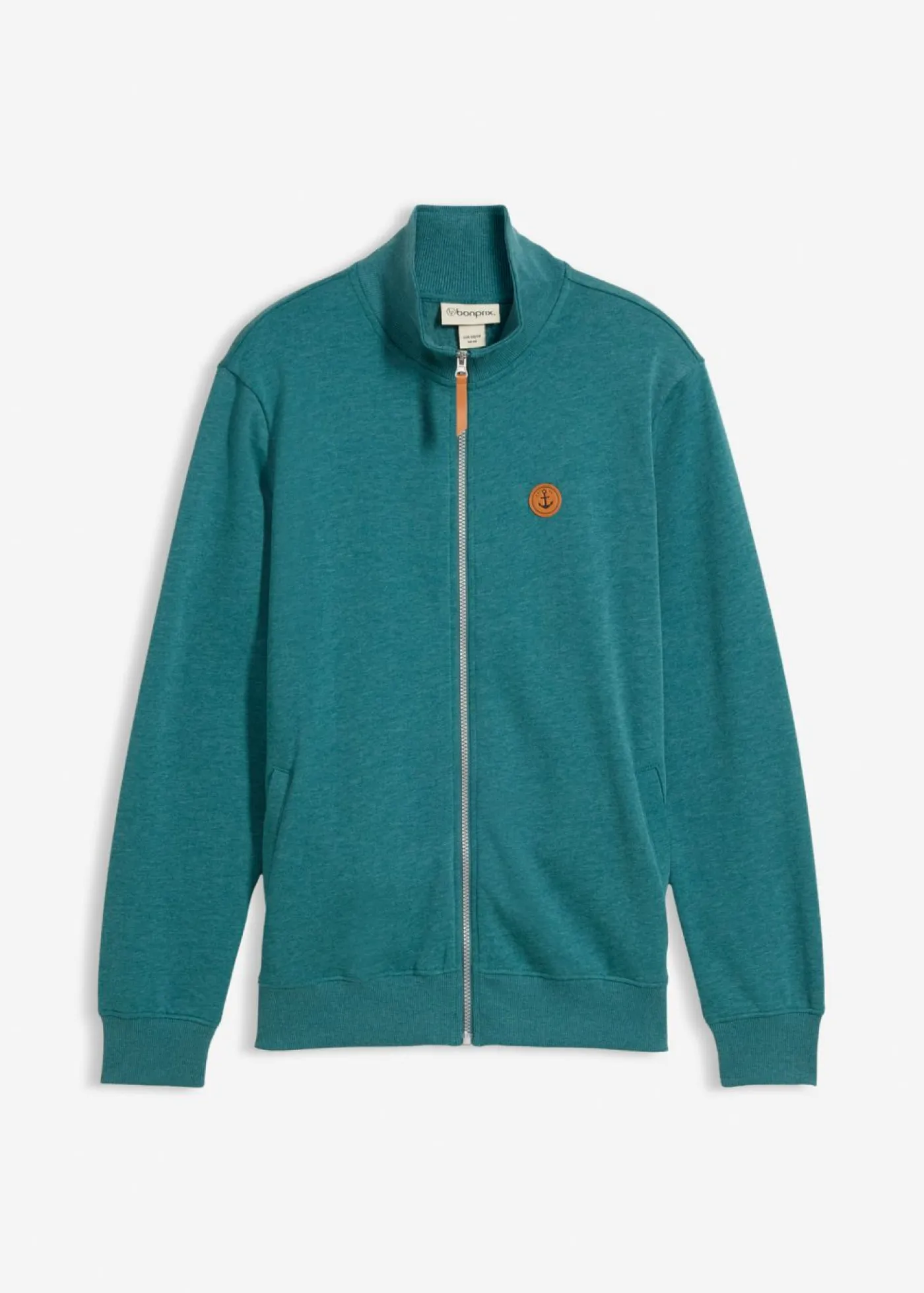 bonprix bonprix Chándals>Chaqueta de chándal con cuello alto con detalles de piel sintética azul petróleo moteado