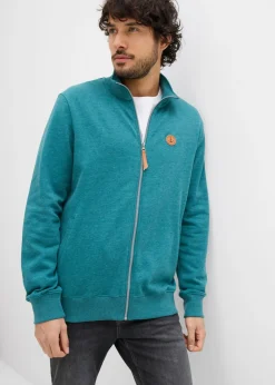 bonprix bonprix Chándals>Chaqueta de chándal con cuello alto con detalles de piel sintética azul petróleo moteado