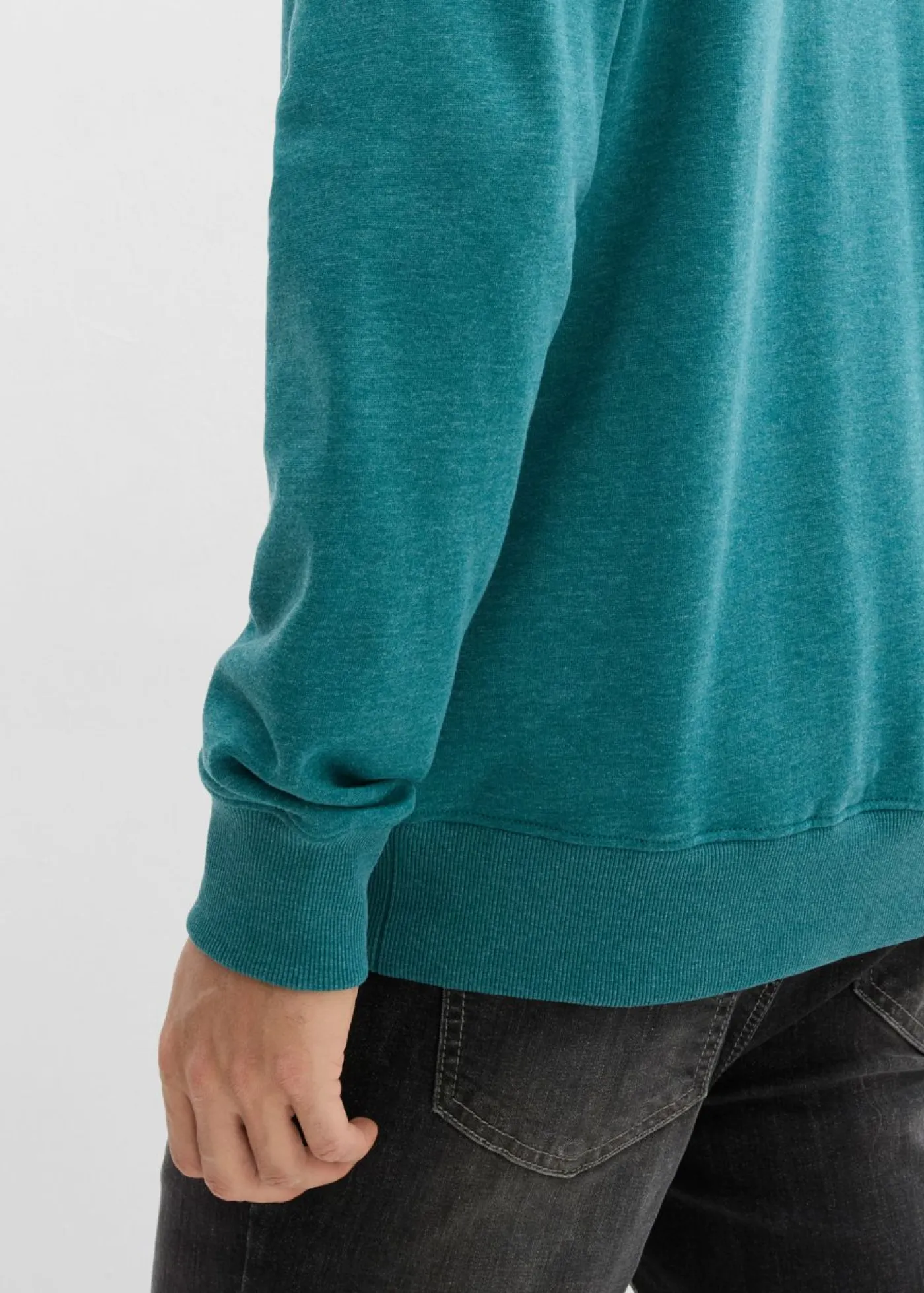 bonprix bonprix Chándals>Chaqueta de chándal con cuello alto con detalles de piel sintética azul petróleo moteado