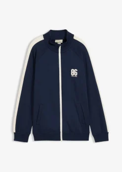 bonprix bonprix Ropa 9 A 16 Años·Sudaderas Y Jerséis>Chaqueta de chándal de algodón orgánico puro azul marino-blanco perla