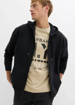 bonprix bonprix Ropa Deportiva|Chándals>Chaqueta de chándal de algodón puro con capucha y corte holgado Negro